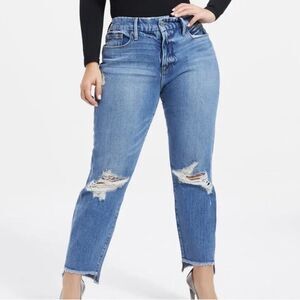 New Good American Good Girlfriend Distressed Raw Step Hem High Rise Jeans